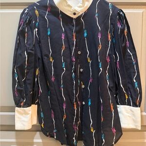 Oscar de la Renta Kids Black Shirt with Colorful Accents
